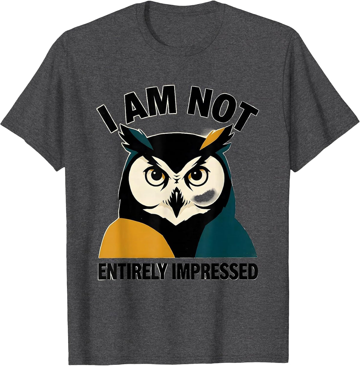I Am Not Entirely Impressed Funny Owl Animal Meme Humor T-Shirt - Dark Heather Grey