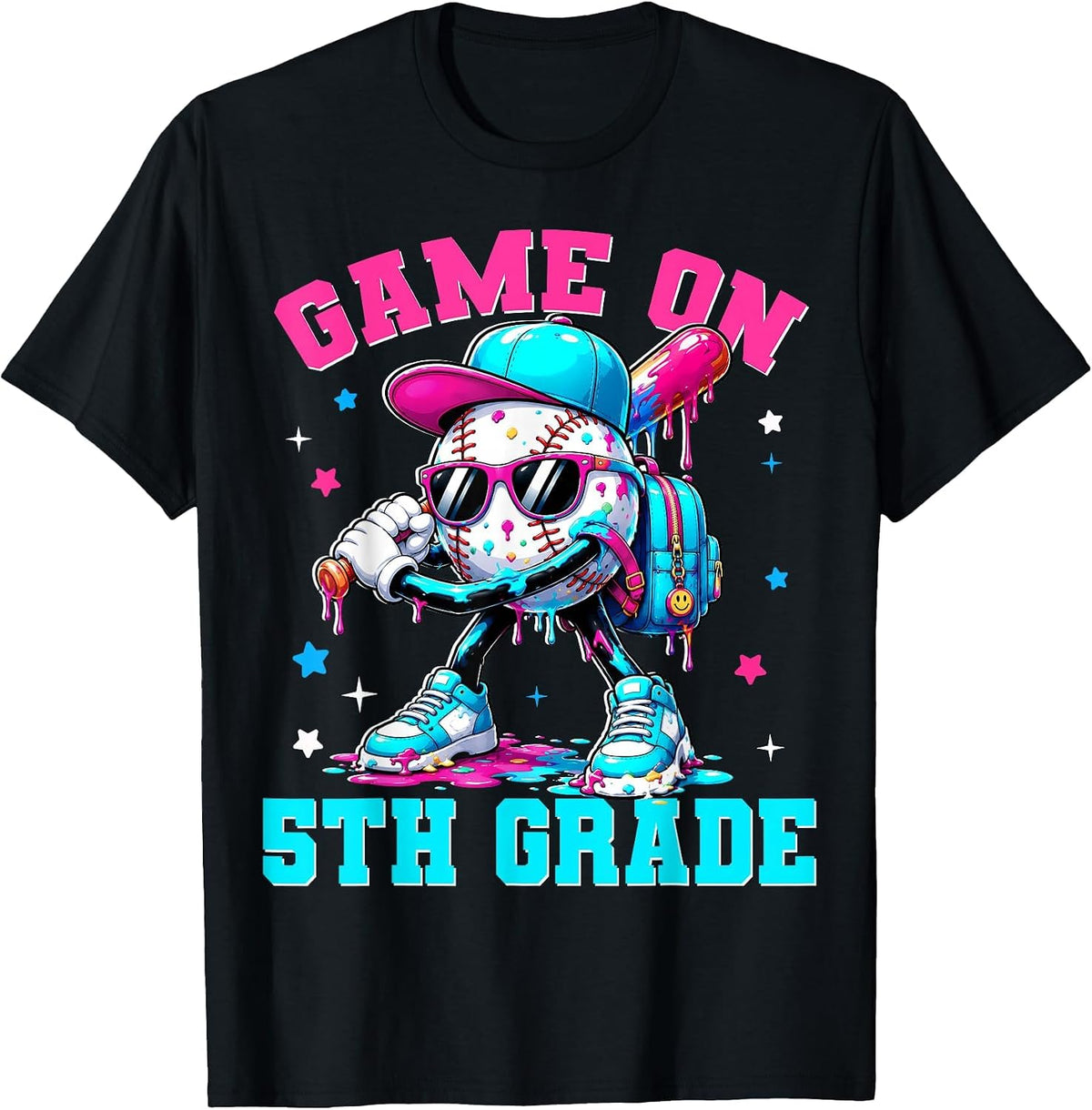 Game On 5th Grade Drip Baseball Back to School 2026 Kids Boy T-Shirt - Black