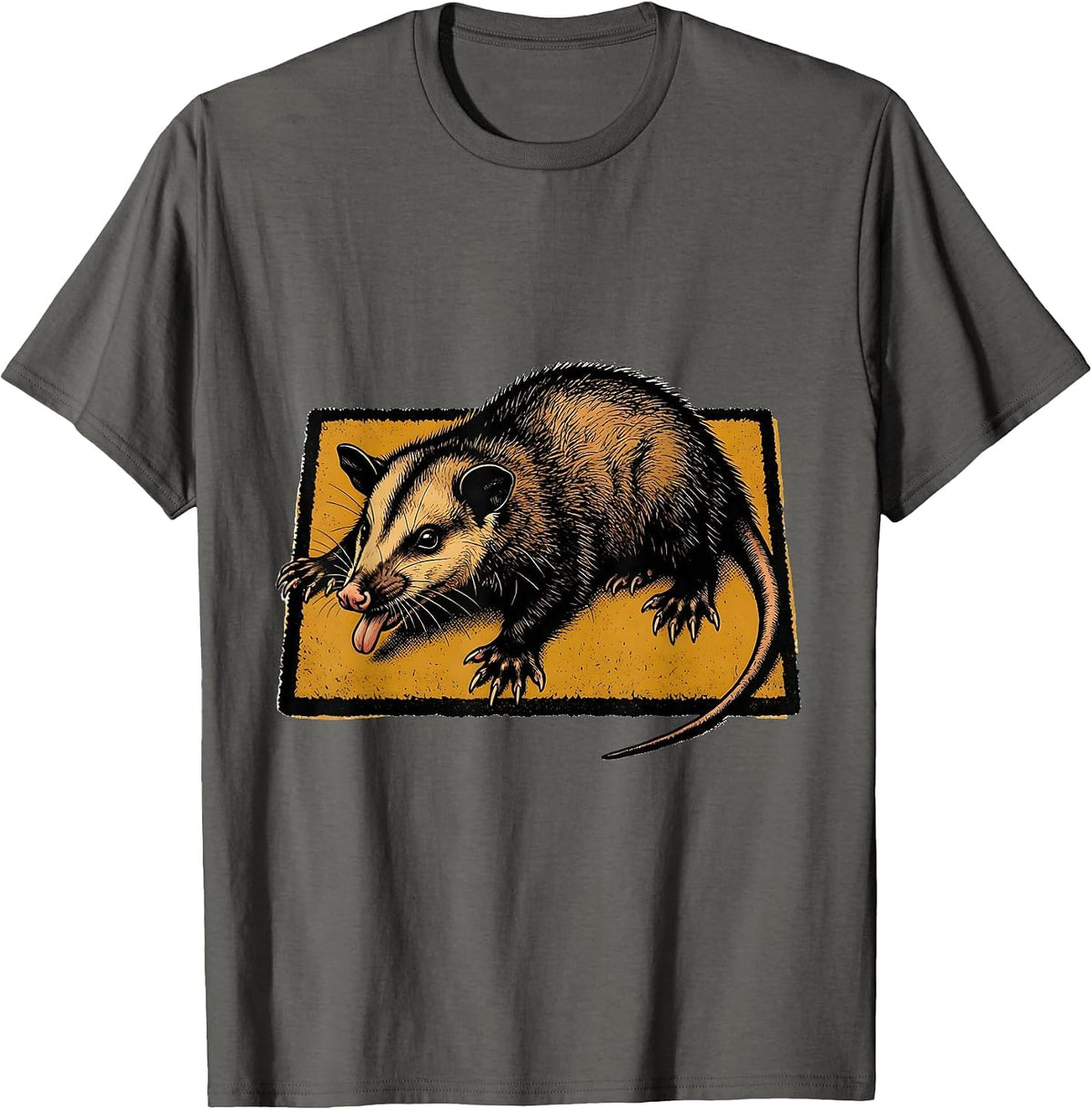 Men's Limp Opossum Screenprint Absurdist Humor T-Shirt - Asphalt Grey
