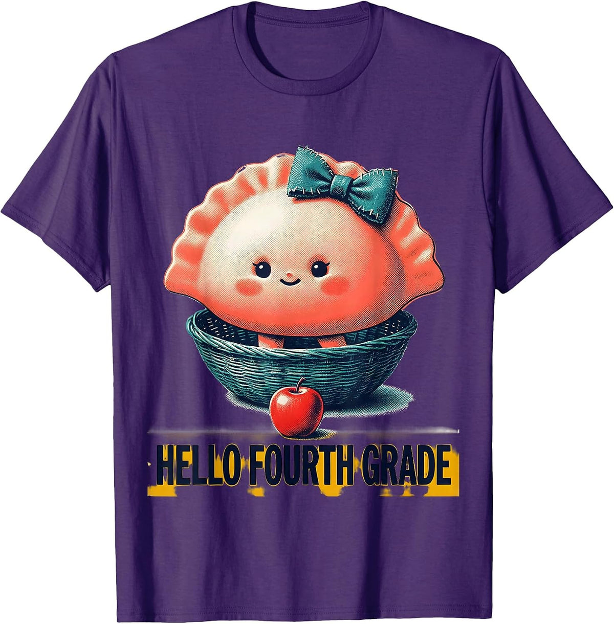 Men's Hello Fourth Grade Cute Dumpling Girl First Day of School T-Shirt - Purple