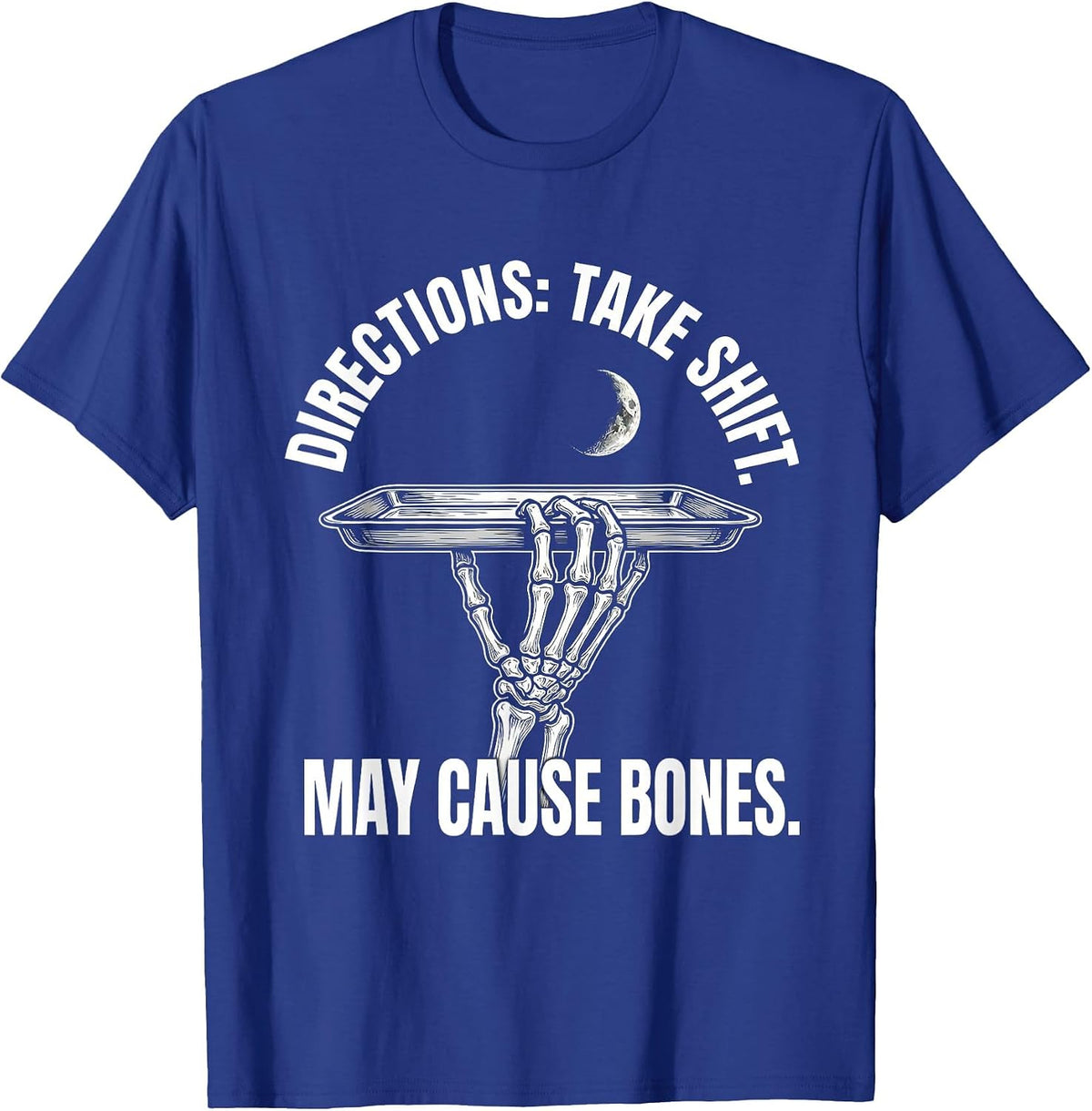 Men's Directions: Take Shift. May Cause Bones Halloween Pharmacy T-Shirt - Royal Blue