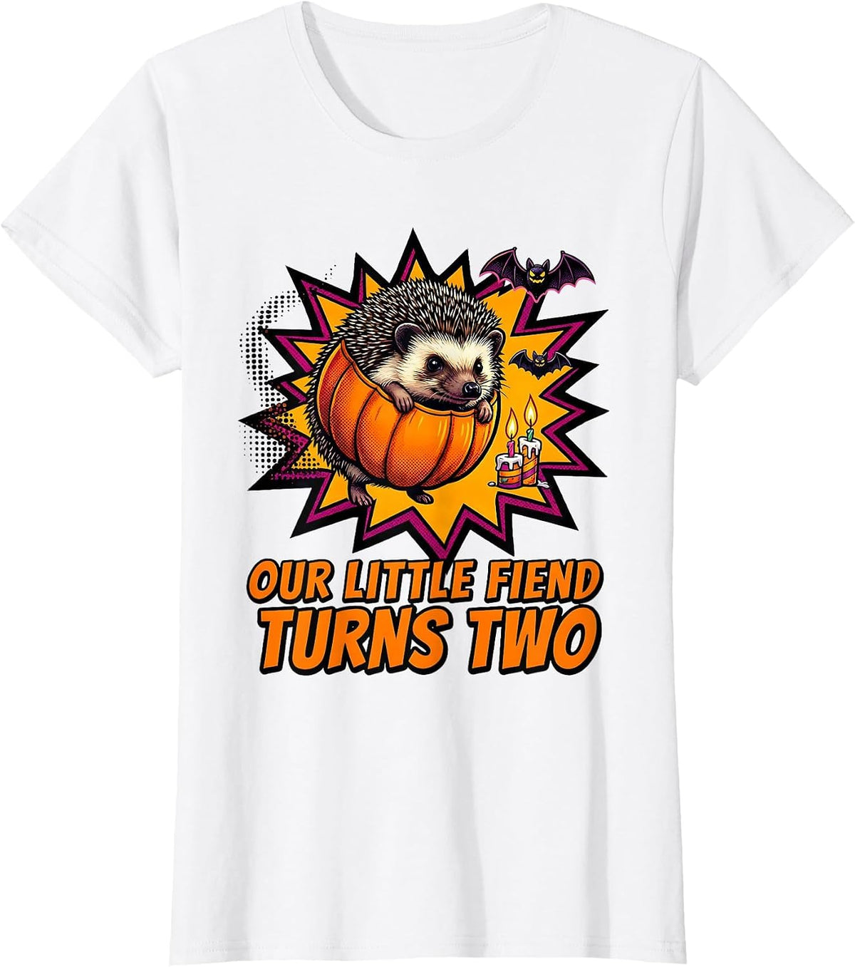 Our Little Fiend Turns Two Cute Hedgehog Halloween Toddler T-Shirt - White