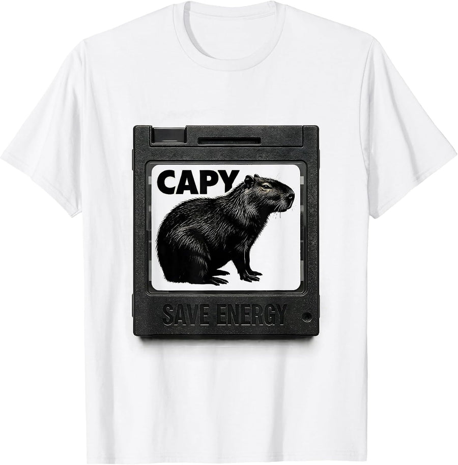 Men's capy save energy Funny Capybara Gamer Gaming Video Games T-Shirt - White