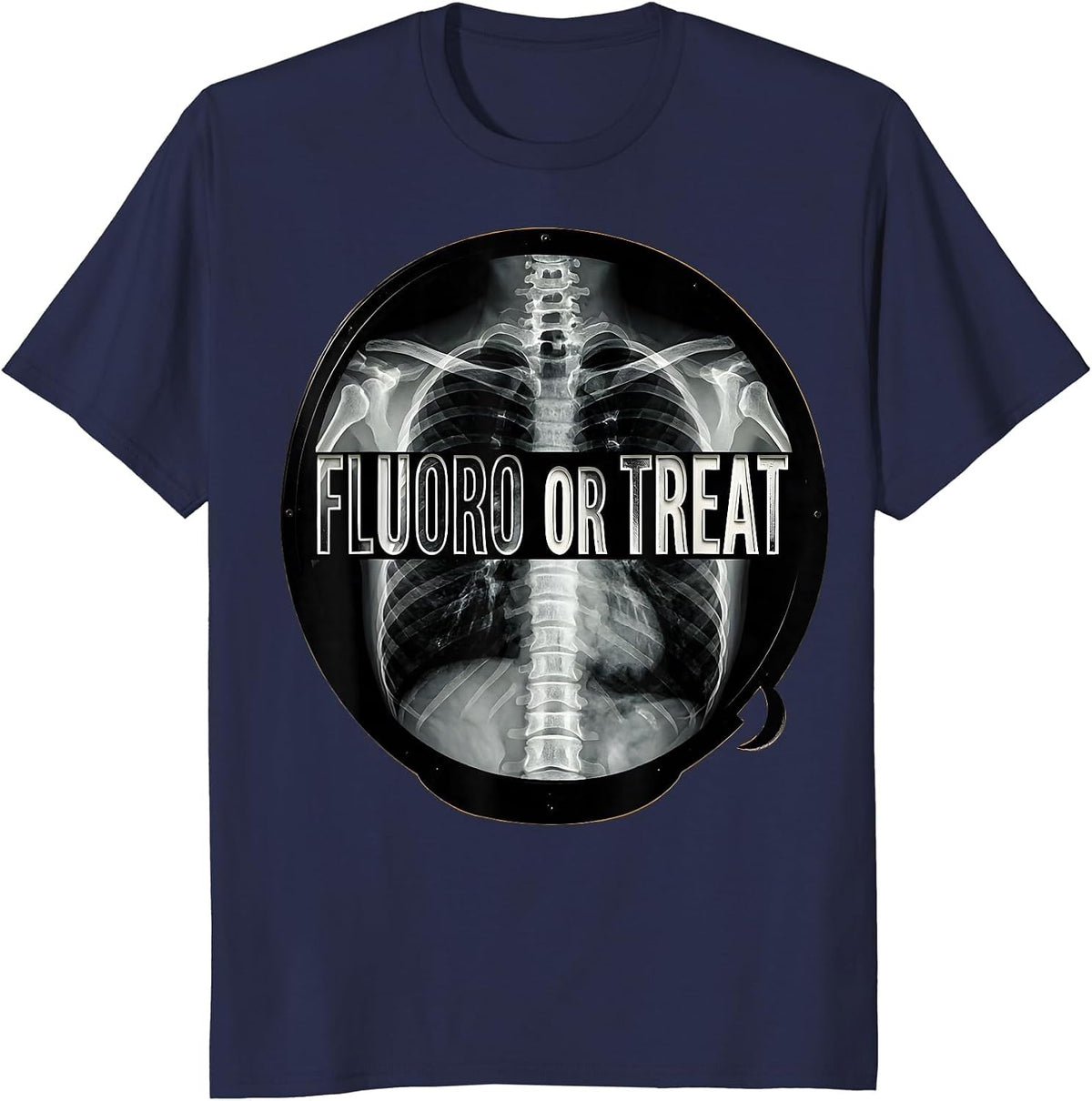 Men's Fluoro Or Treat Scratchboard Radiology Tech Halloween Humor T-Shirt - Navy Blue