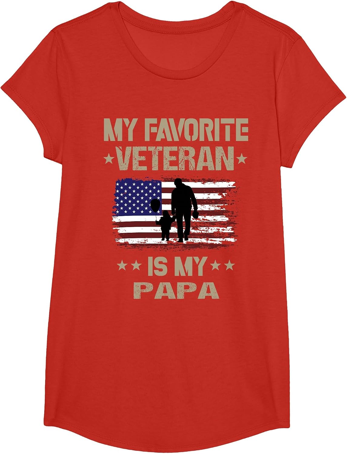 My Favorite Veteran is My PaPa Veterans Day Kids T-Shirt - Girls Red