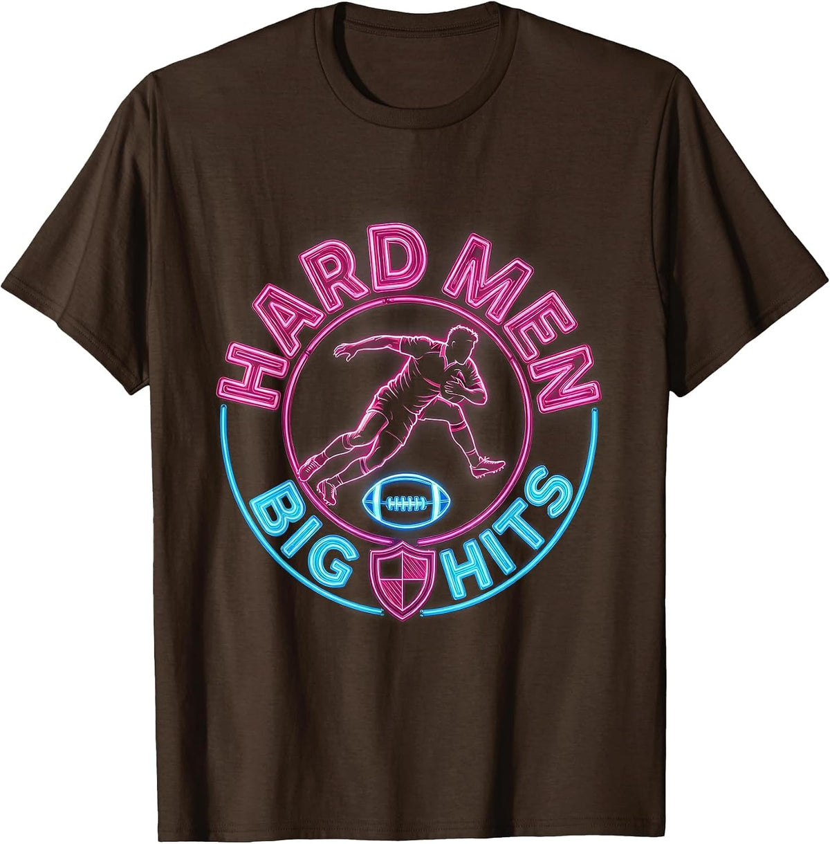 Hard Men Big Hits Rugby Graphic Design T-Shirt - Brown