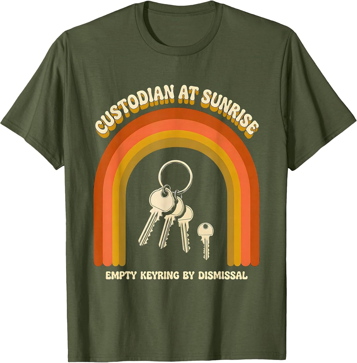 Custodian At Sunrise, Empty Keyring By Dismissal Funny T-Shirt - Olive Green