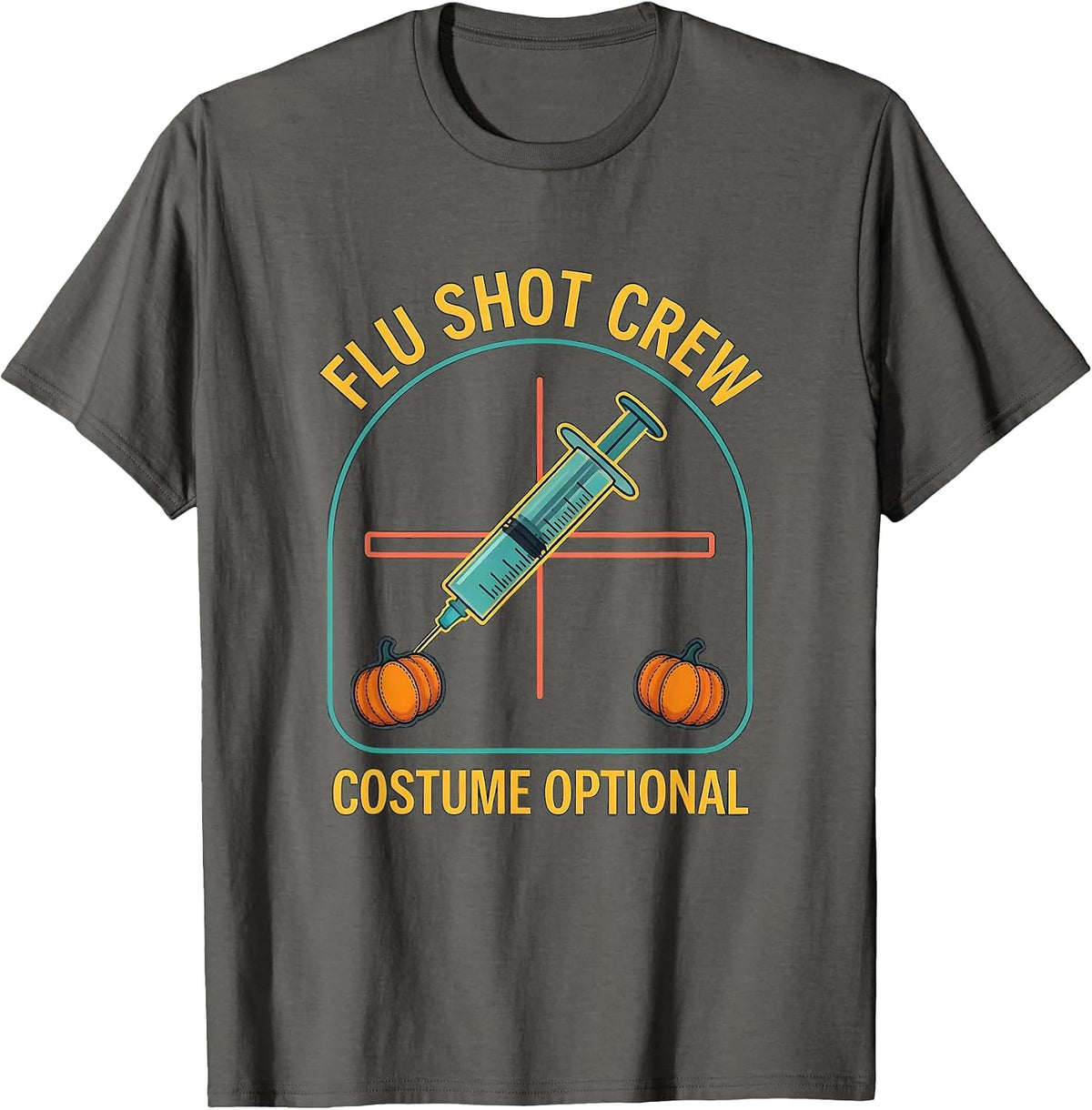 Men's Flu Shot Crew Costume Optional Funny Nurse Halloween Humor T-Shirt - Asphalt Grey