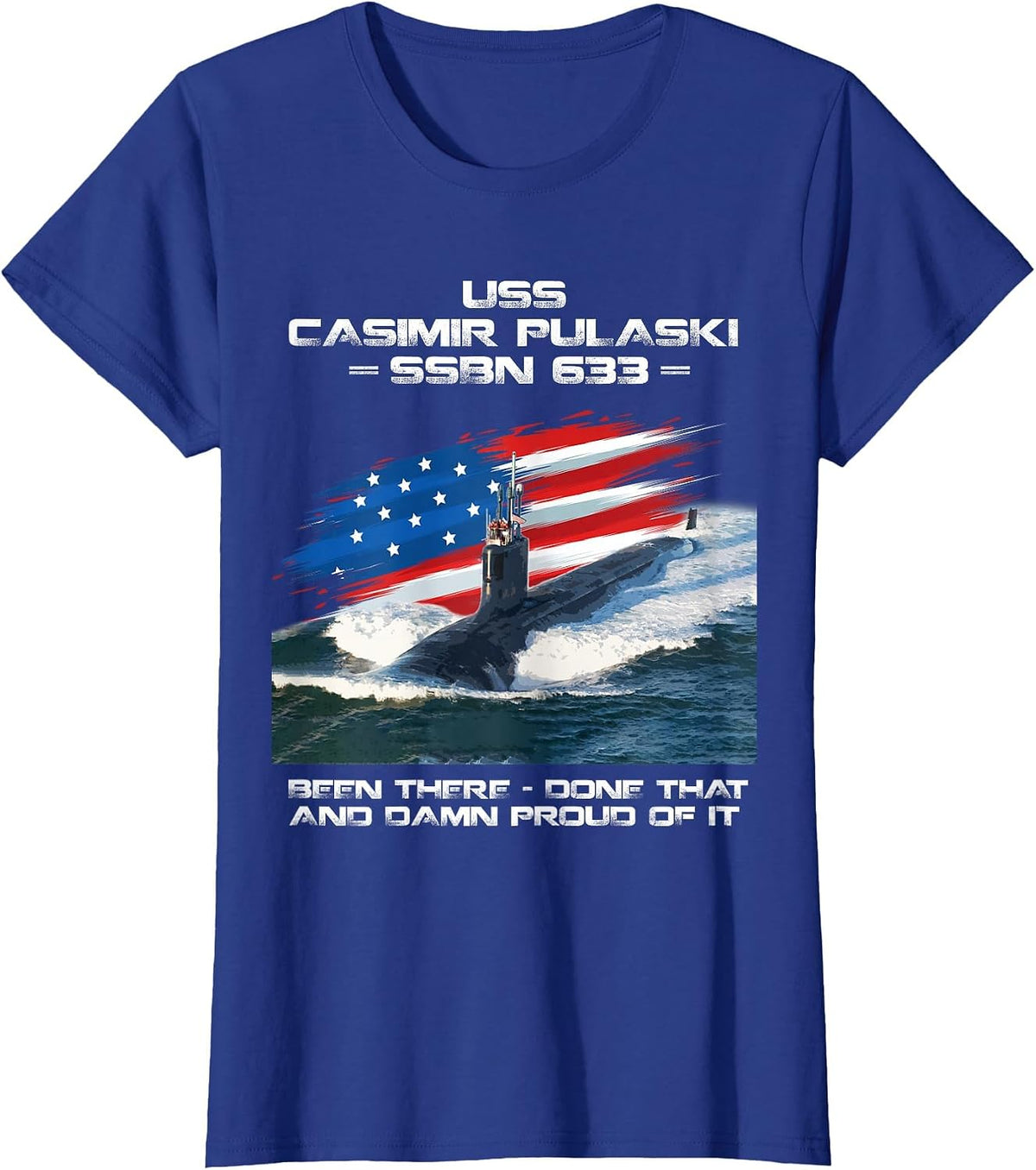 USS Casimir Pulaski SSBN-633 American Flag Submarine Veteran T-Shirt - Royal Blue