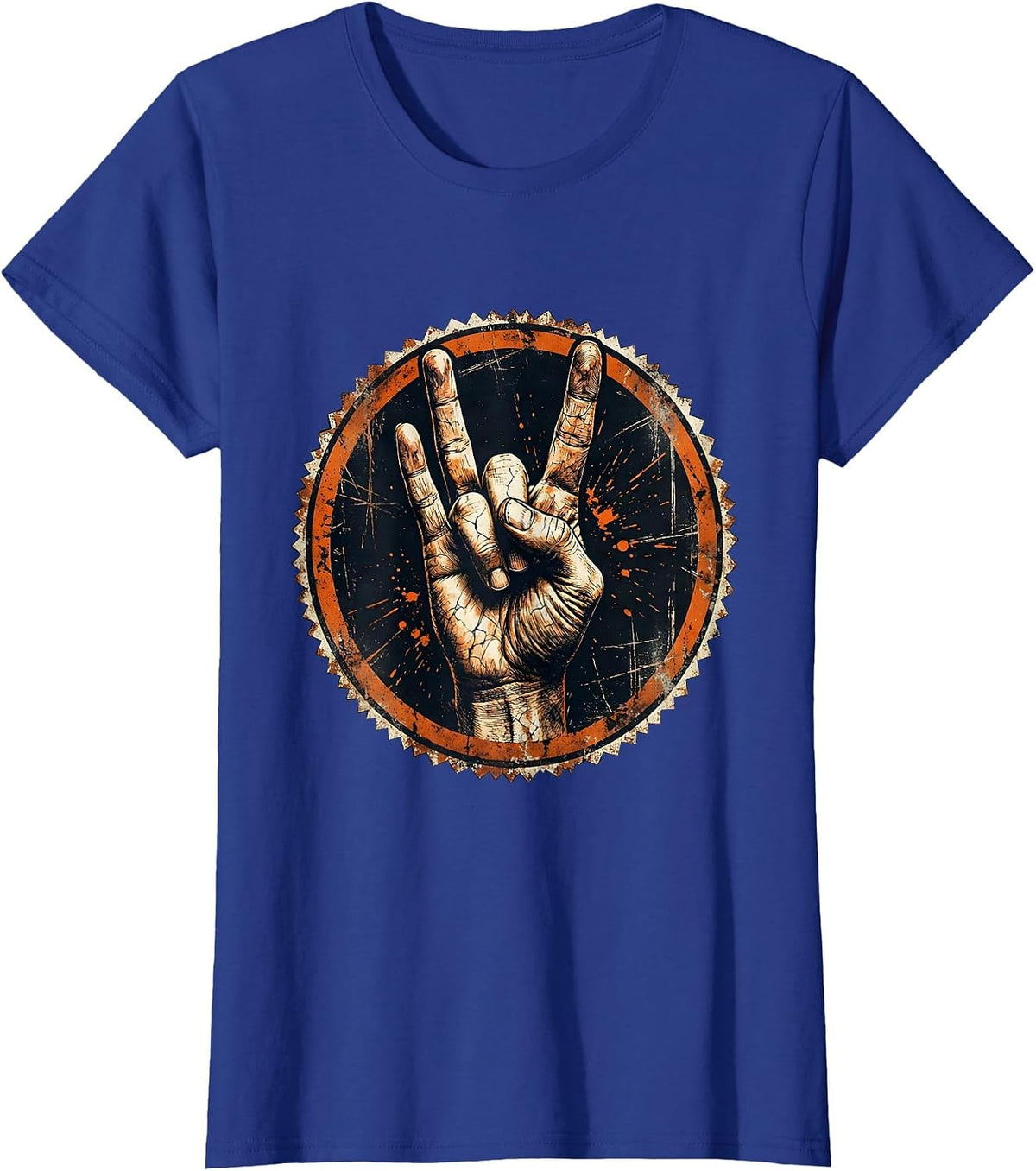 Women's Devil Horns Hand Gesture Rock Music Graphic T-Shirt - Royal Blue