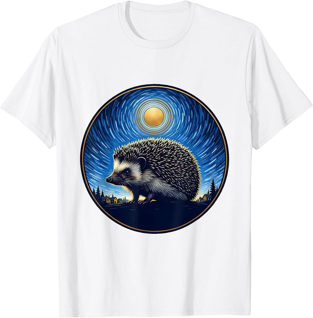 Men's Hedgehog Starry Night Van Gogh Animal Lover Art Parody T-Shirt - White