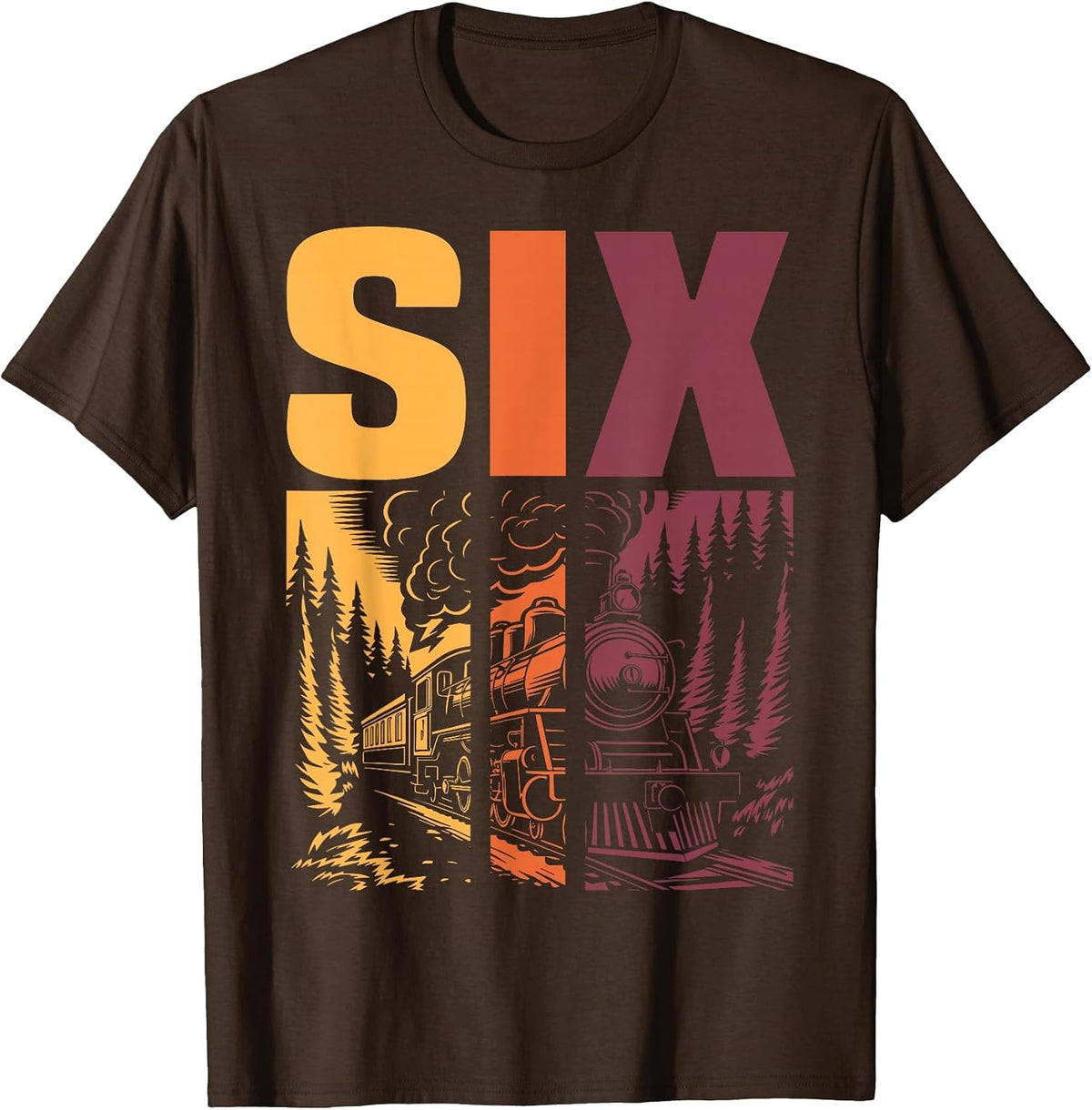 Vintage Train 6th Birthday Six Year Old Boys Locomotive T-Shirt - Brown