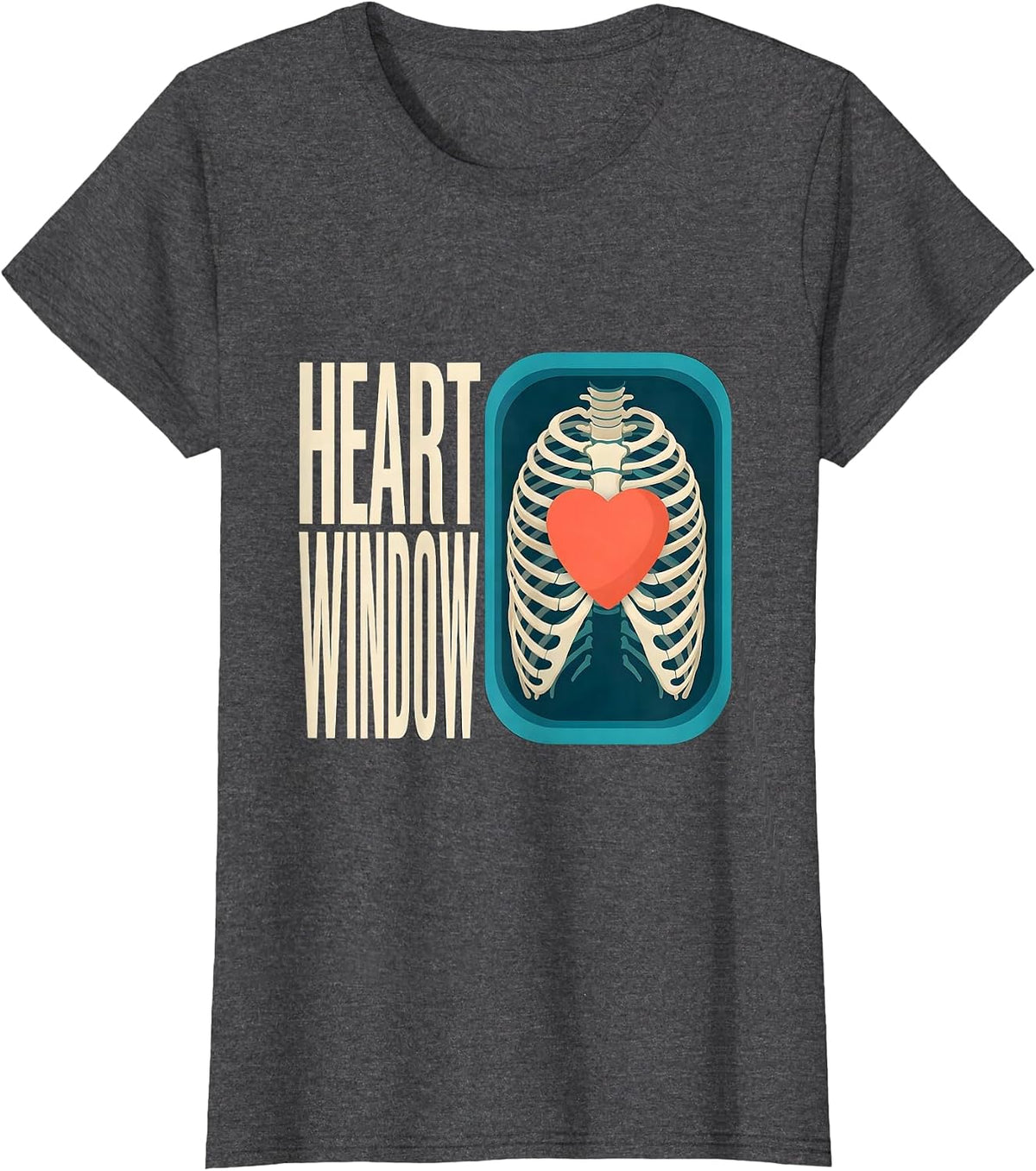 Women's Heart Window Funny Radiology Tech Skeleton Valentine Humor T-Shirt - Dark Heather Grey