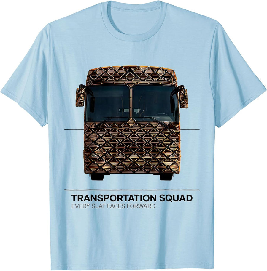 Men's Transportation Squad, Every Slat Faces Forward School Bus T-Shirt - Baby Blue