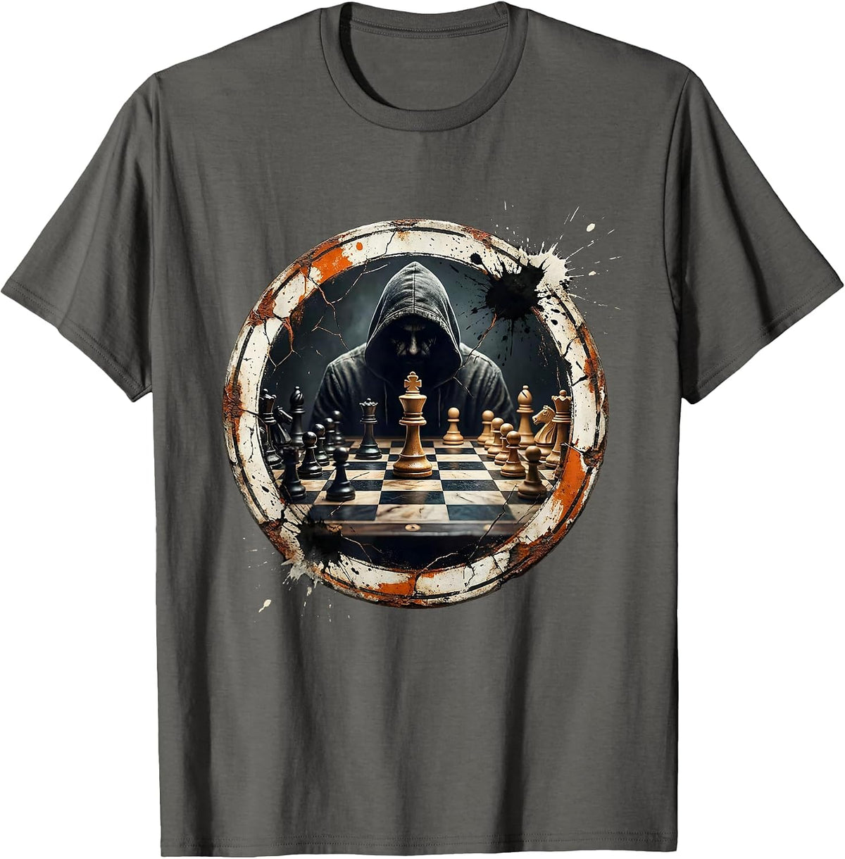 Chess Endgame Deep Thought Graphic Design T-Shirt - Asphalt Grey