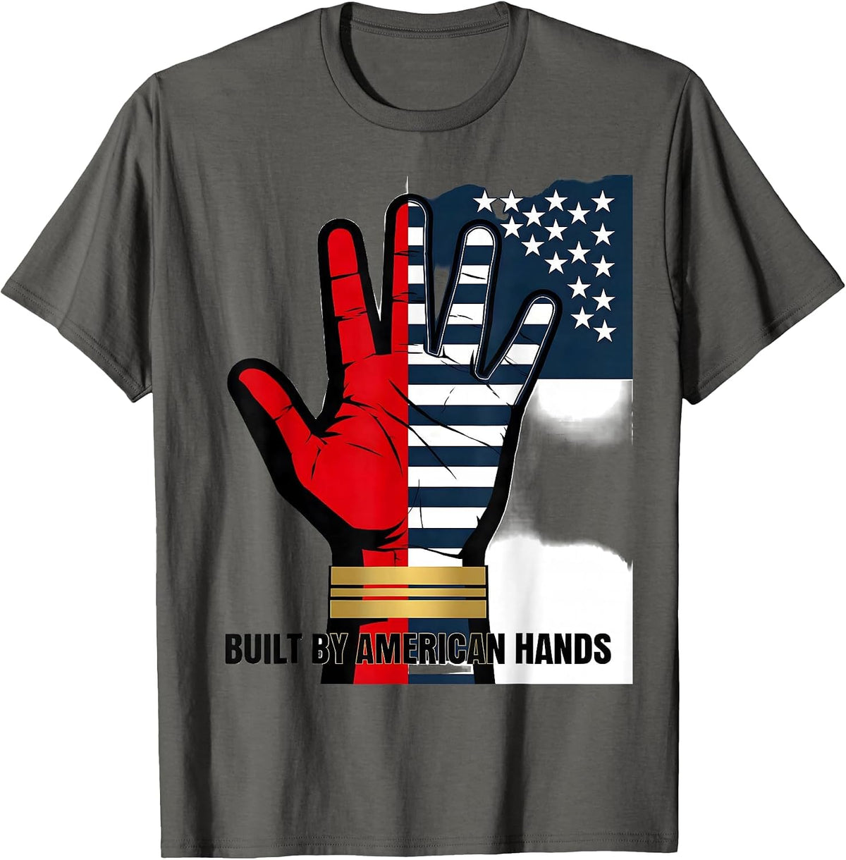 Men's Built by American Hands Stars and Stripes Design T-Shirt - Asphalt Grey