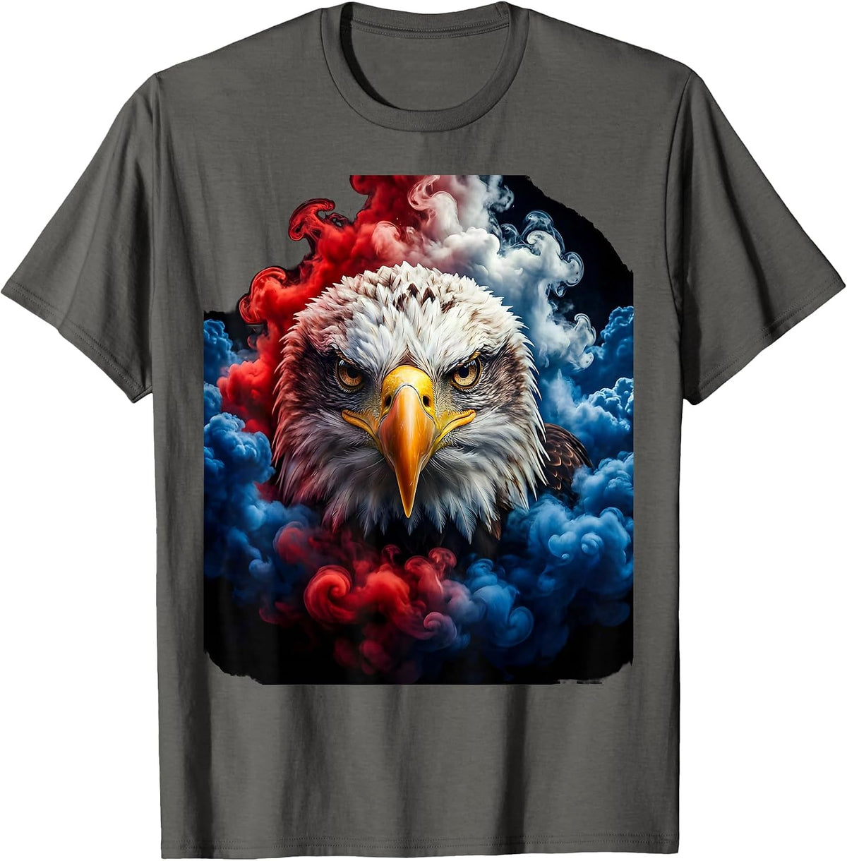 Men's Eagle Head Emerging from Storm Clouds Patriotic T-Shirt - Asphalt Grey
