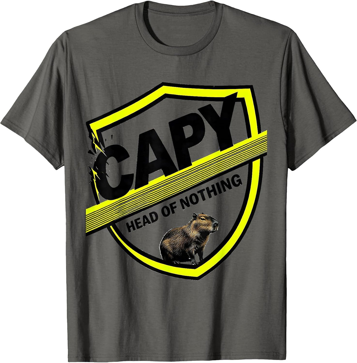 Men's Capy, Head Of Nothing Funny Capybara Animal Meme Humor T-Shirt - Asphalt Grey