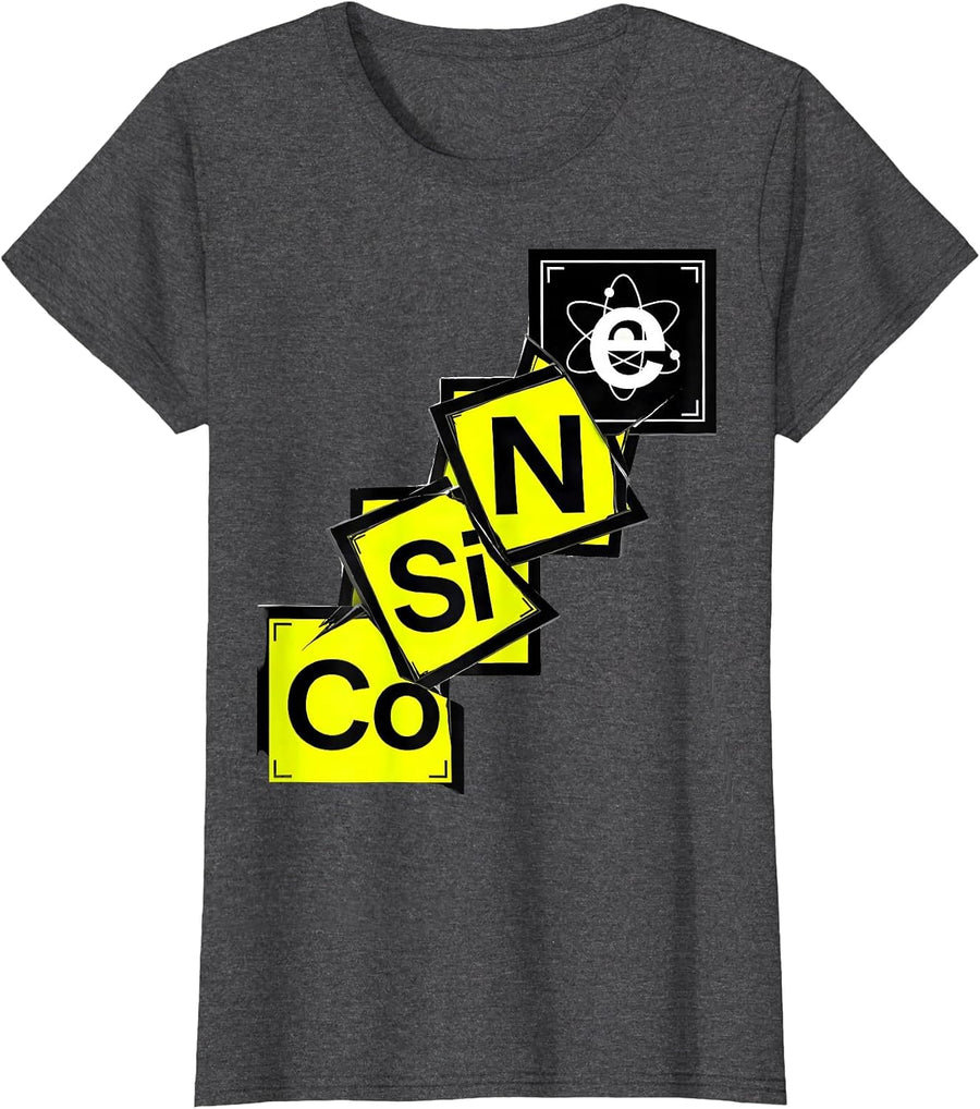 Women's CoSiNe New Wave Chemistry Nerd Periodic Table Humor T-Shirt - Dark Heather Grey