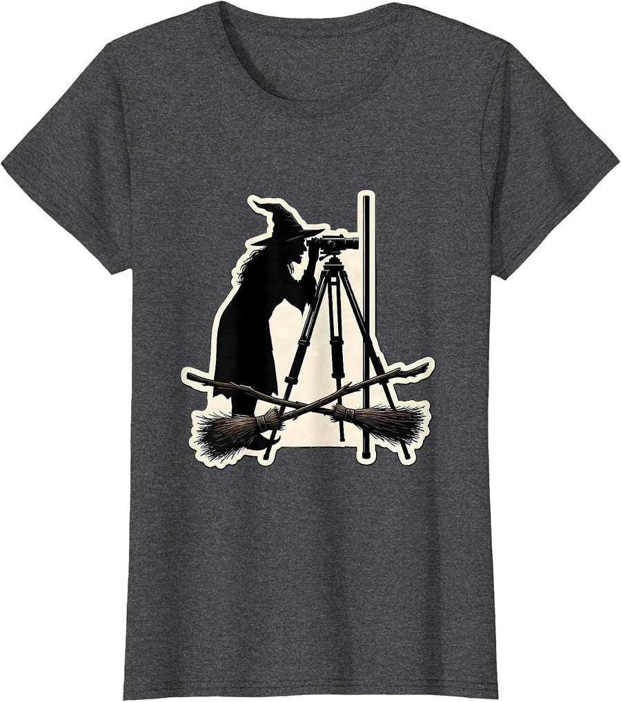 Women's Witch Surveyor Halloween Occupation Humor T-Shirt - Dark Heather Grey