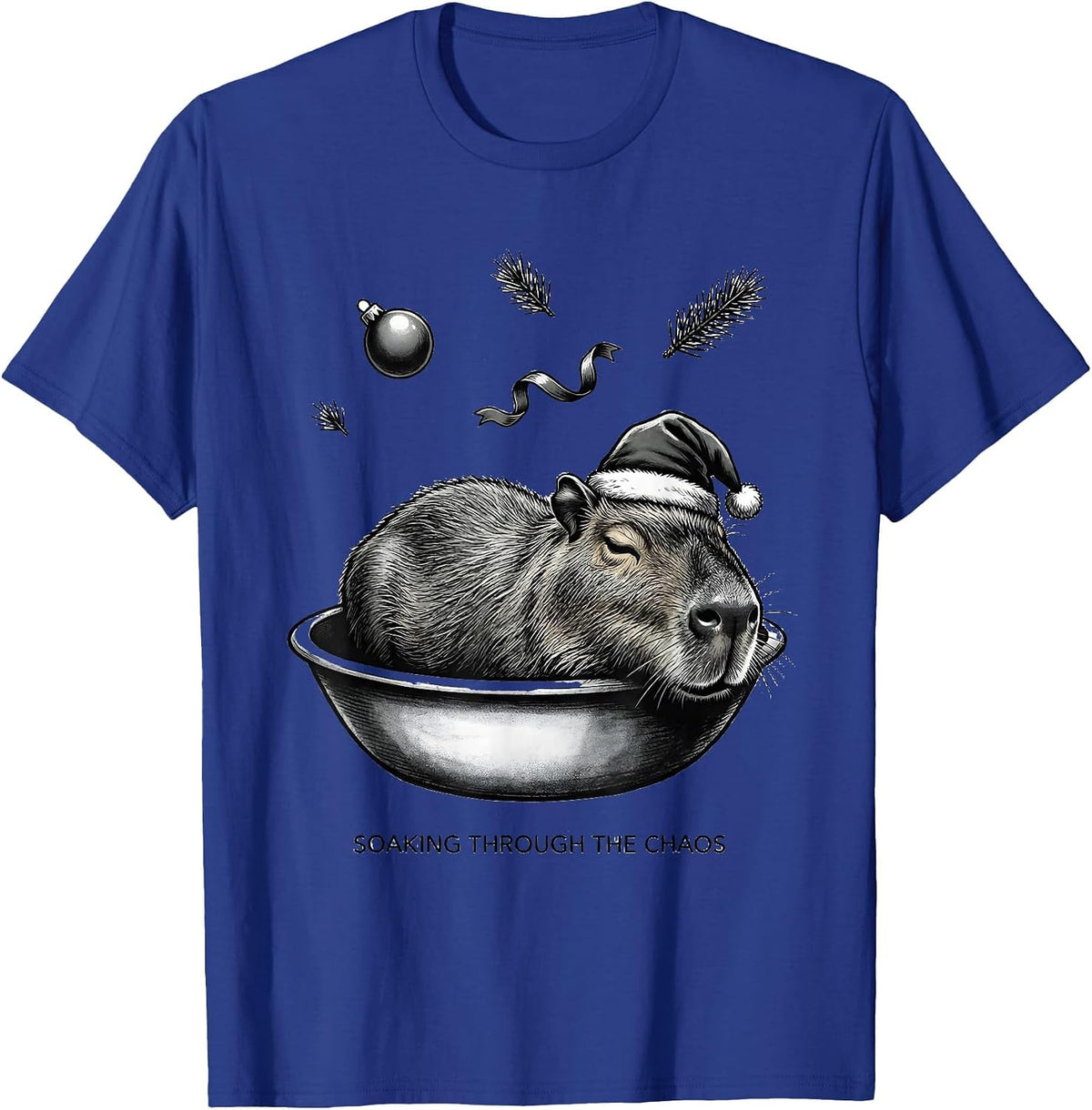 Men's Soaking Through The Chaos Monochromatic Christmas Capybara T-Shirt - Royal Blue