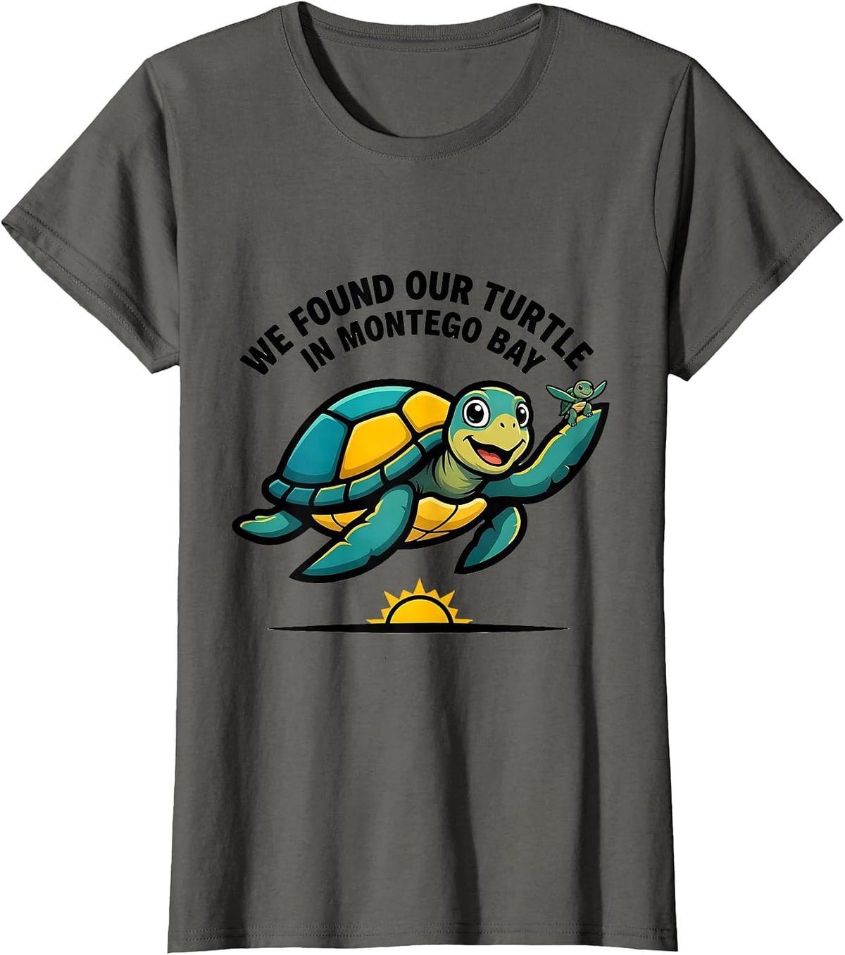 Women's We Found Our Turtle In Montego Bay Vacation Souvenir Sea T-Shirt - Asphalt Grey