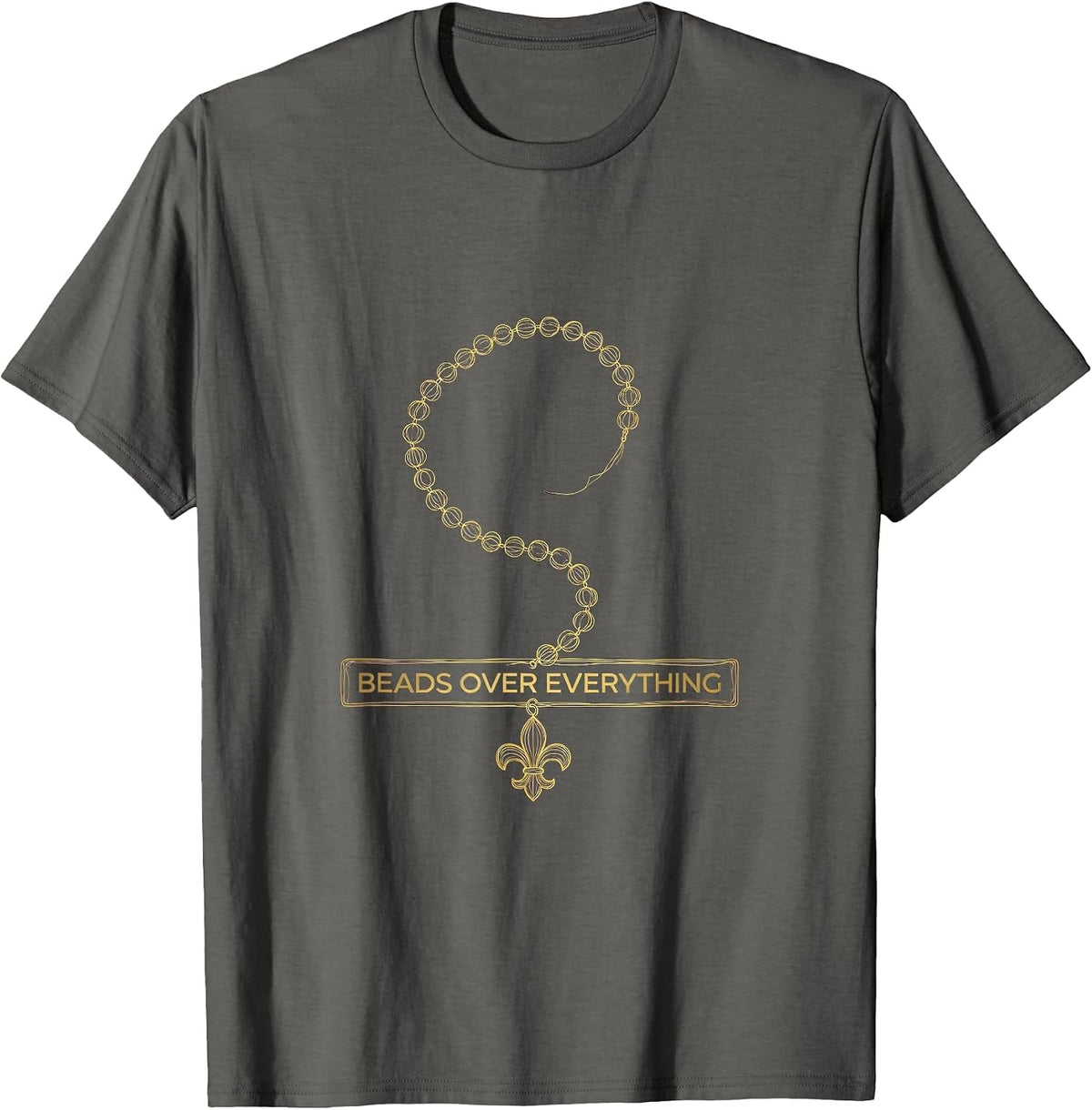 Beads Over Everything Mardi Gras Design T-Shirt - Asphalt Grey