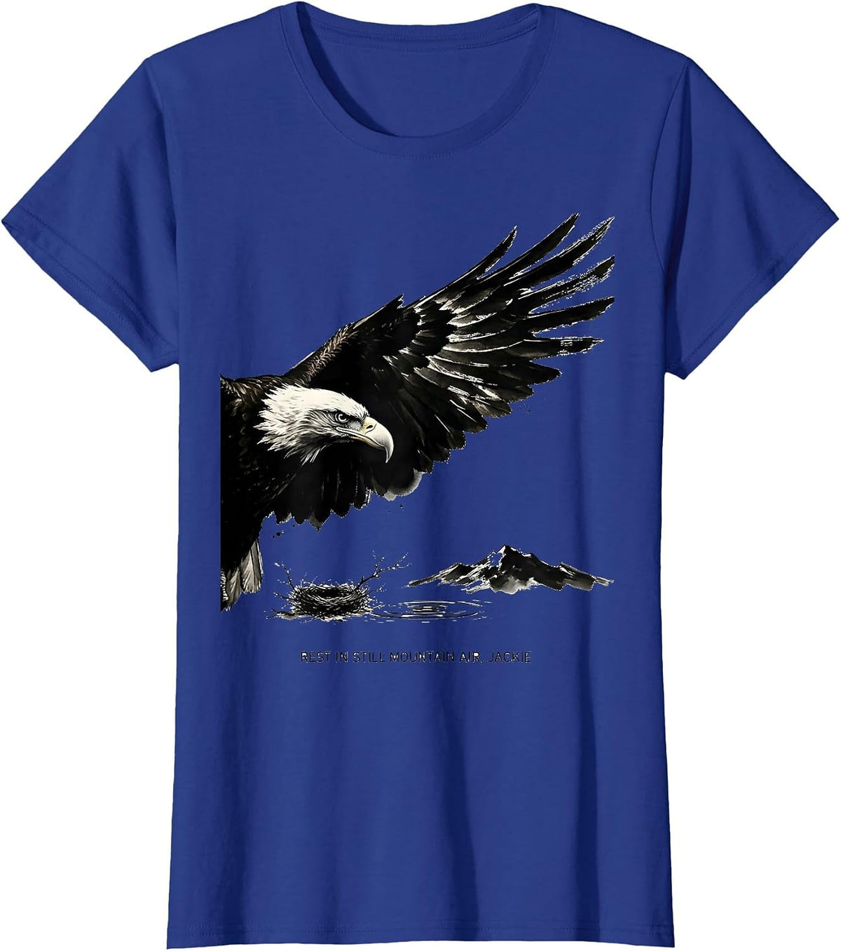 Women's Rest In Still Mountain Air Jackie Vintage Bald Eagle T-Shirt - Royal Blue