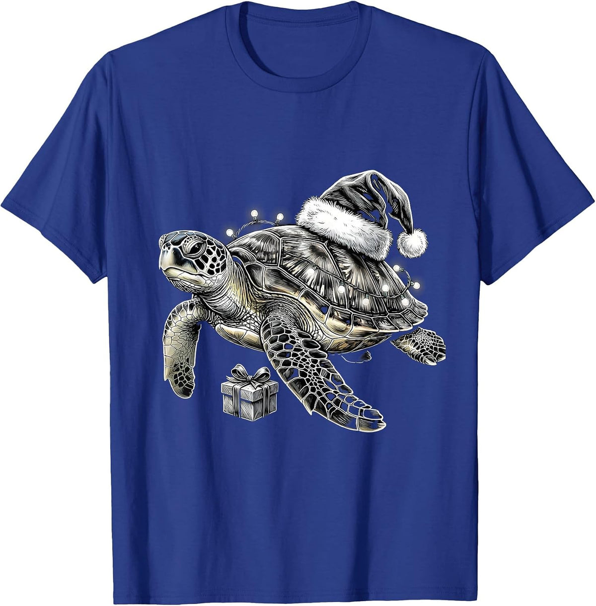 Sea Turtle Santa Hat Holiday Lights Animal Lover Christmas T-Shirt - Royal Blue