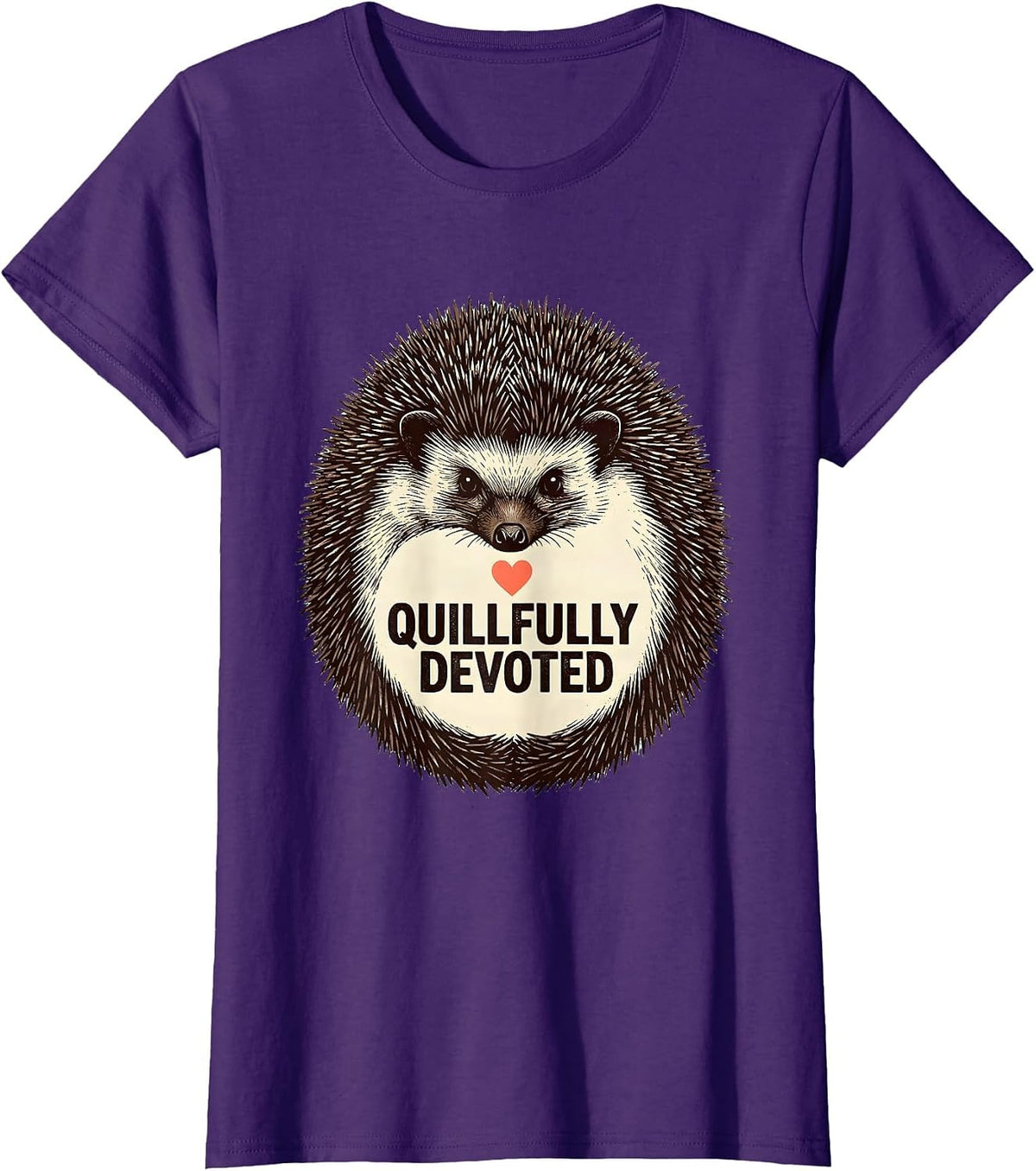 Women's Quillfully Devoted Whimsical Hedgehog Lover Gift T-Shirt - Purple