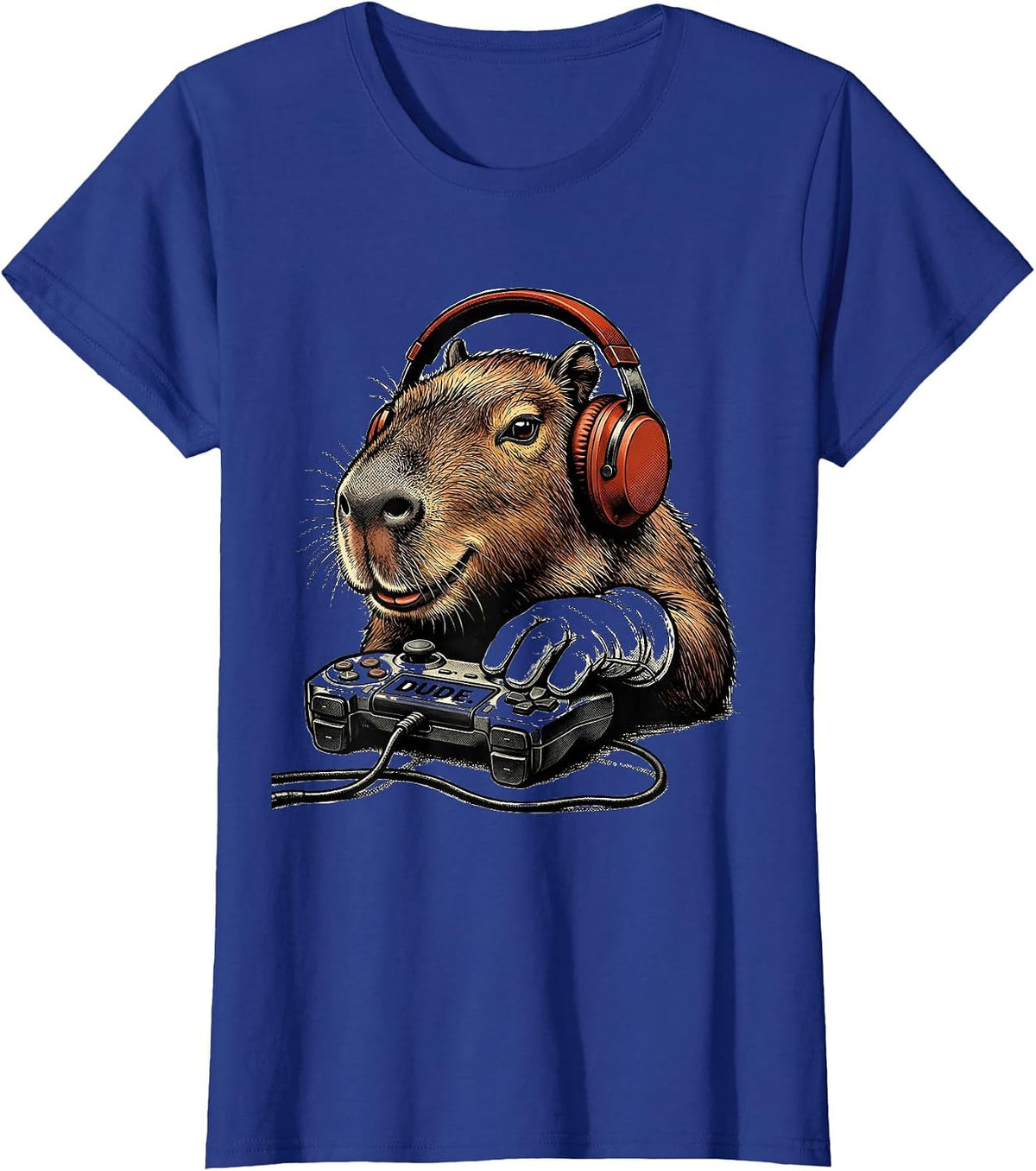Women's Dude Retro Cartoon Capybara Gamer Meme Humor Video Games T-Shirt - Royal Blue