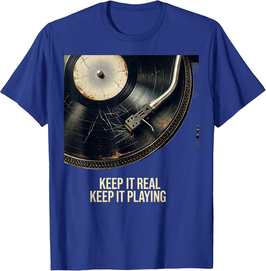 Keep It Real Keep It Playing Distressed Hip Hop Golden Era T-Shirt - Royal Blue
