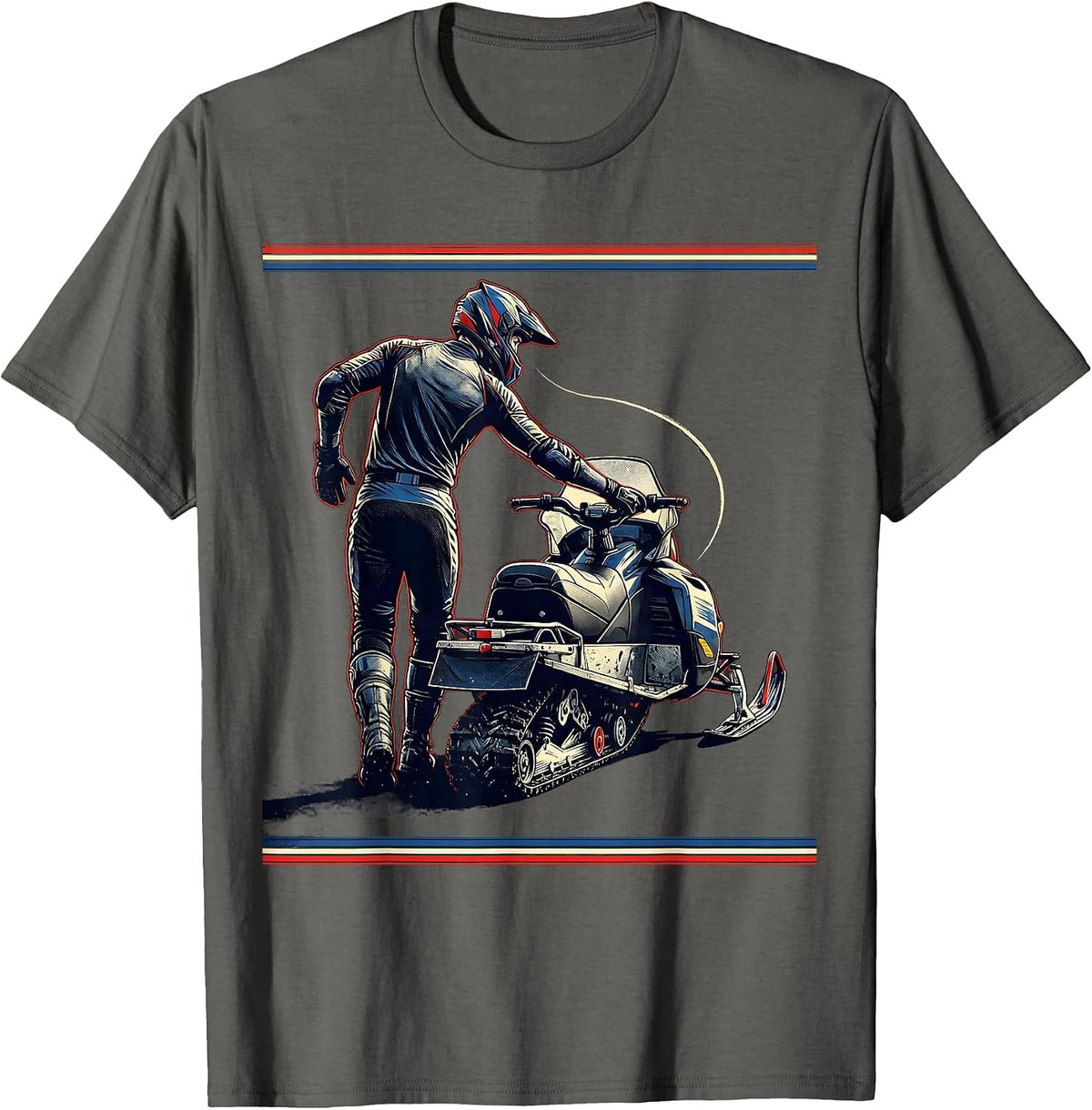 Helmeted Snowmobile Rider Sports Humor Gift T-Shirt - Asphalt Grey