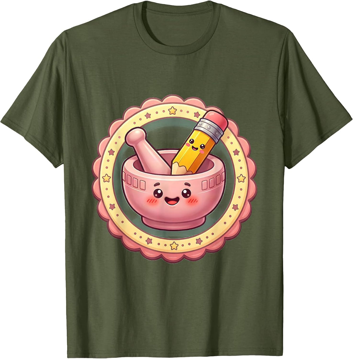 Men's Mortar and Pestle Pencil Eraser Illustration T-Shirt - Olive Green