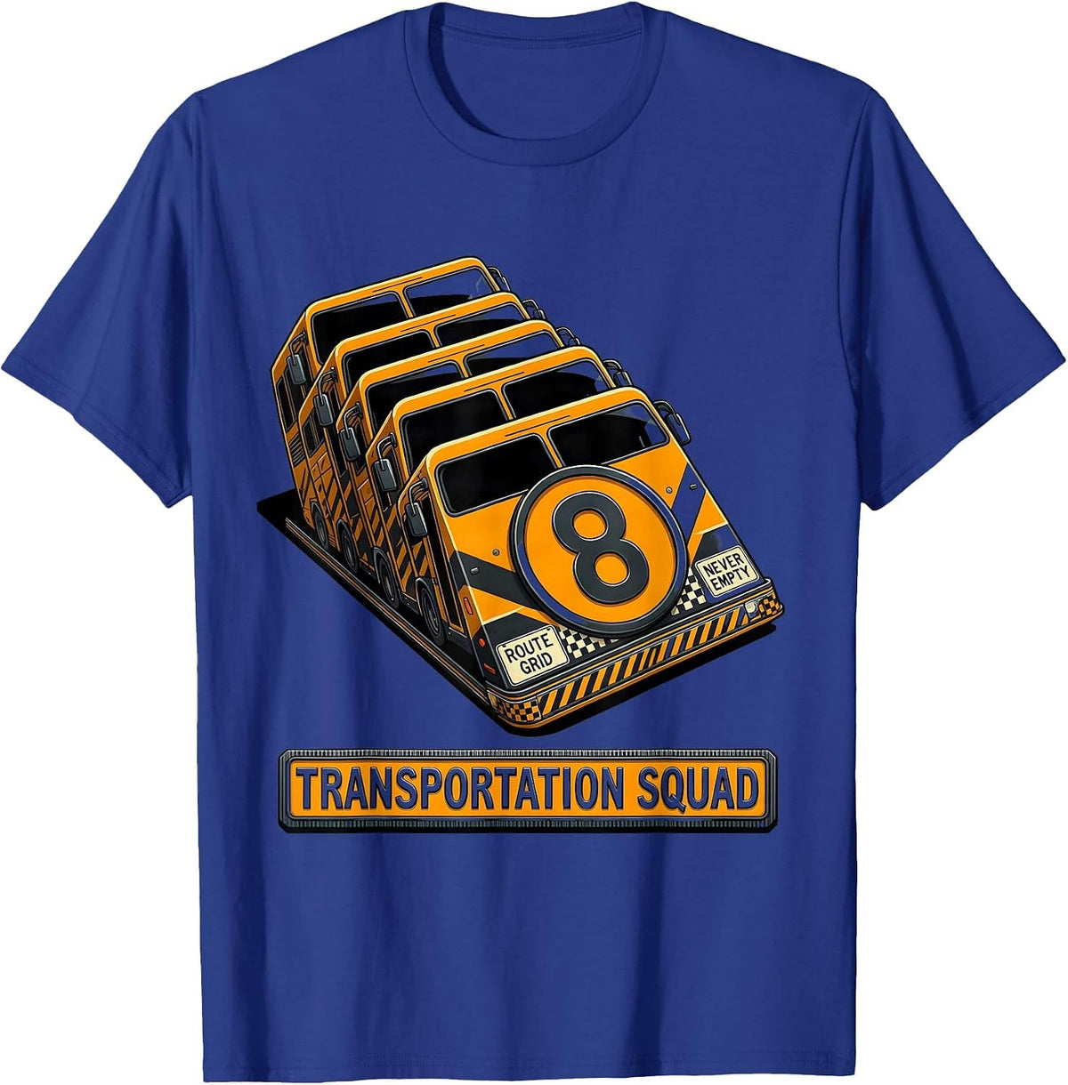 Transportation Squad Route Grid Never Empty School Bus T-Shirt - Royal Blue