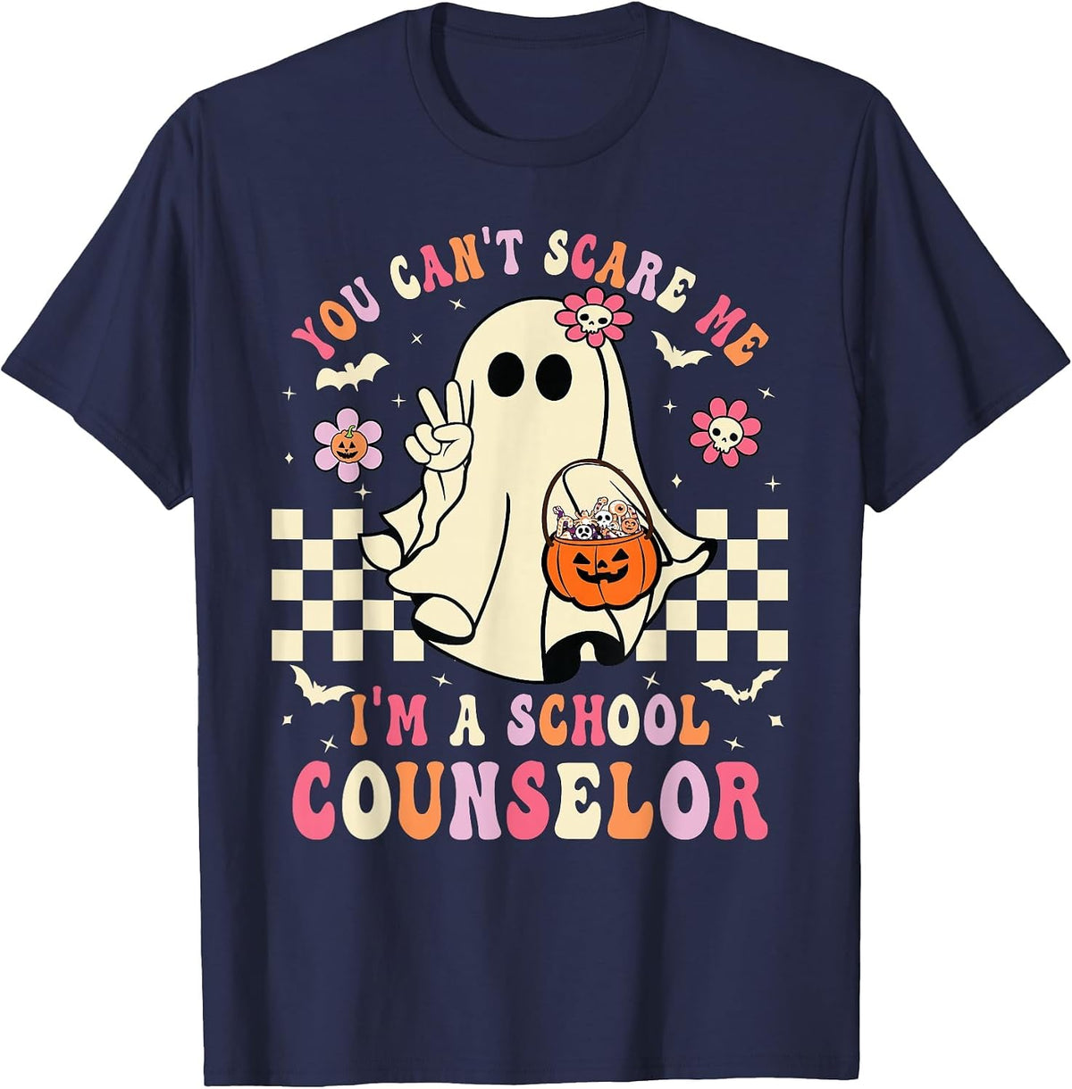 You Can't Scare Me I'm A School Counselor Halloween Women T-Shirt - Navy Blue