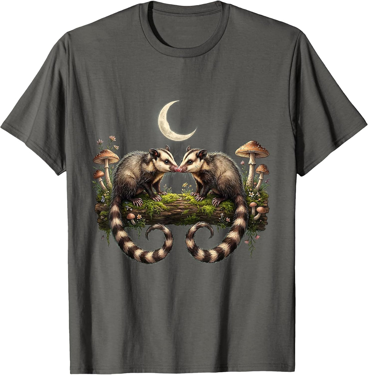 Men's Opossum Standoff on a Log Graphic Tee T-Shirt - Asphalt Grey
