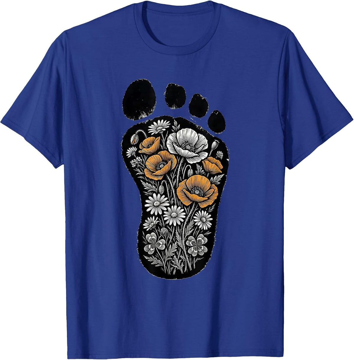 Horse Hoofprint Wildflower Blooms Nature Art T-Shirt - Royal Blue