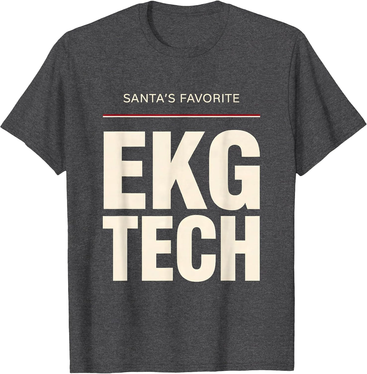 Men's Santa's Favorite EKG Tech Funny Medical Tech Christmas T-Shirt - Dark Heather Grey