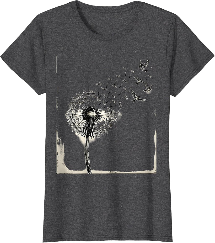 Women's Dandelion Birds Suicide Prevention Awareness T-Shirt - Dark Heather Grey