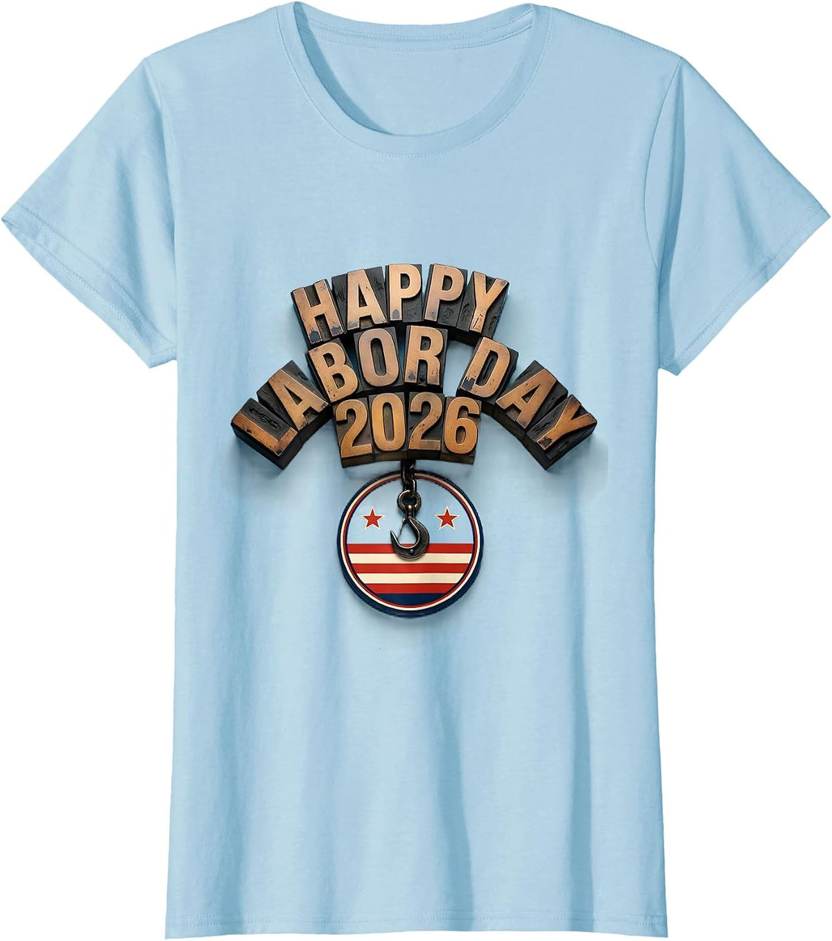 Happy Labor Day 2026 Patriotic Union Pride Messy Bun Mom T-Shirt - Baby Blue