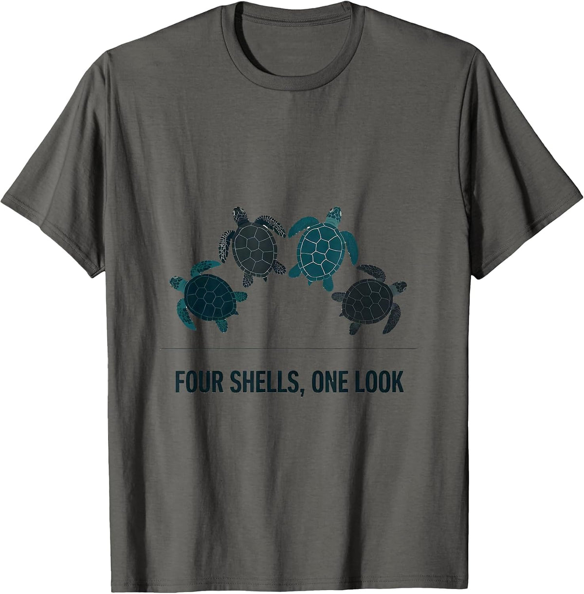 Men's Four Shells One Look Editorial Conceptual Sea Turtle T-Shirt - Asphalt Grey