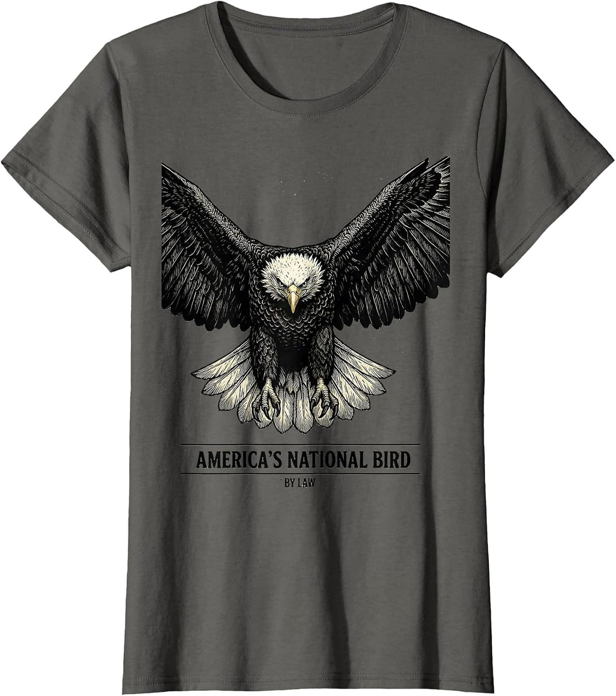 Women's America's National Bird By Law Woodcut Engraving Bald Eagle T-Shirt - Asphalt Grey