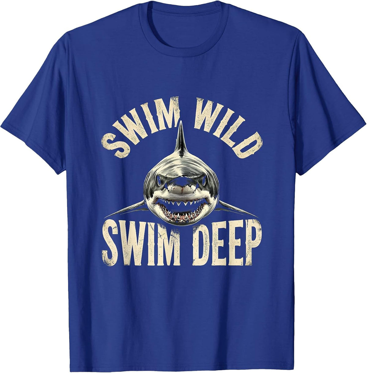 Men's Swim Wild Swim Deep Shark Graphic Design T-Shirt - Royal Blue