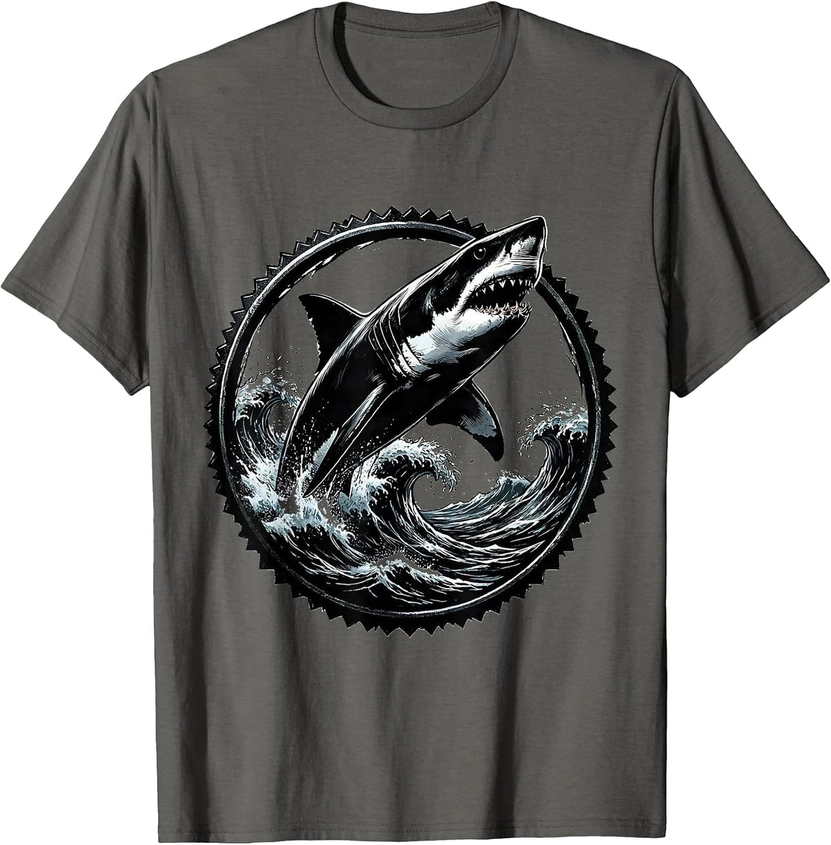 Shark Burst Ocean Wave Anime Graphic T-Shirt - Asphalt Grey