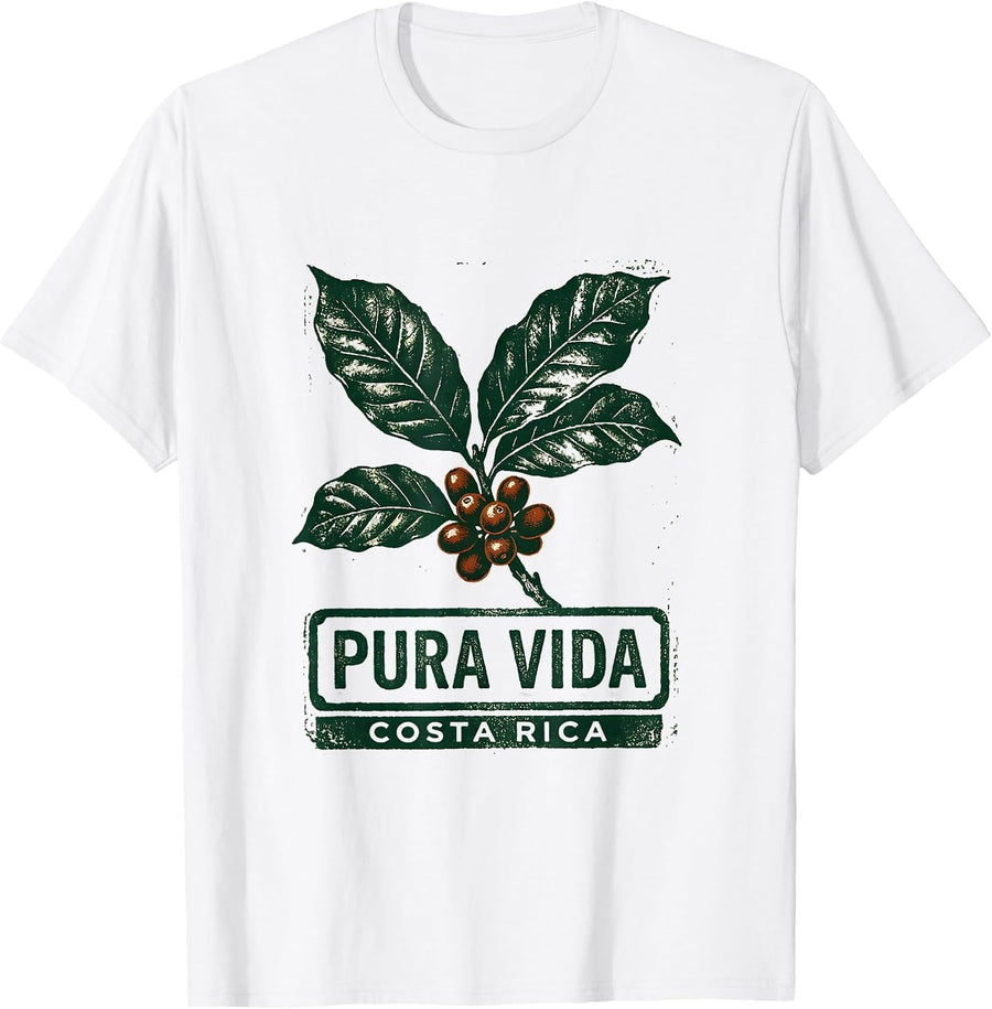 Men's Pura Vida Costa Rica Rubber Stamp Travel Souvenir T-Shirt - White