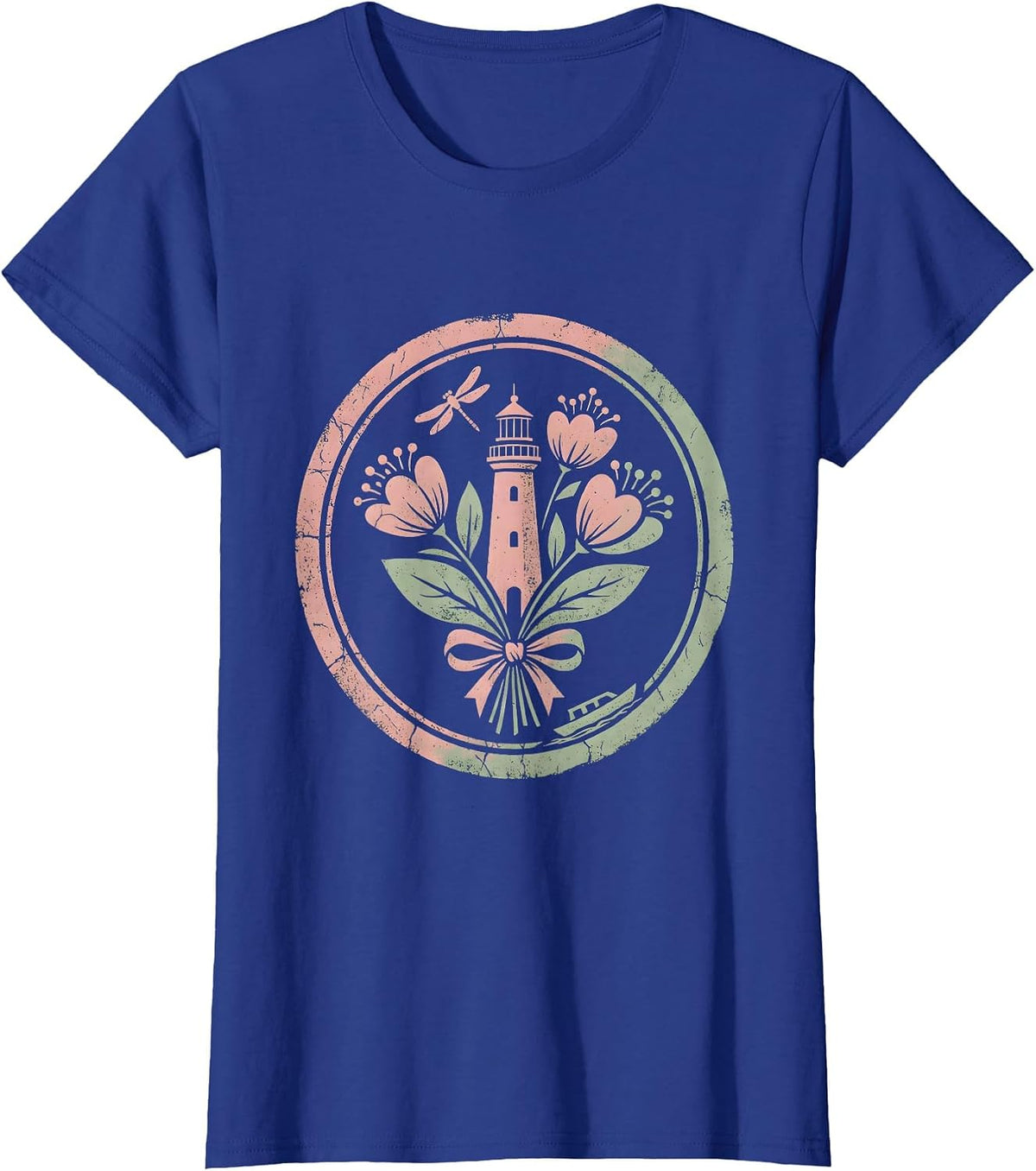 Women's Lighthouse Guiding Light Be Kind Graphic Tee T-Shirt - Royal Blue
