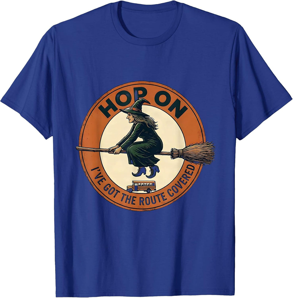 Hop On, I've Got The Route Covered Vintage Halloween School T-Shirt - Royal Blue