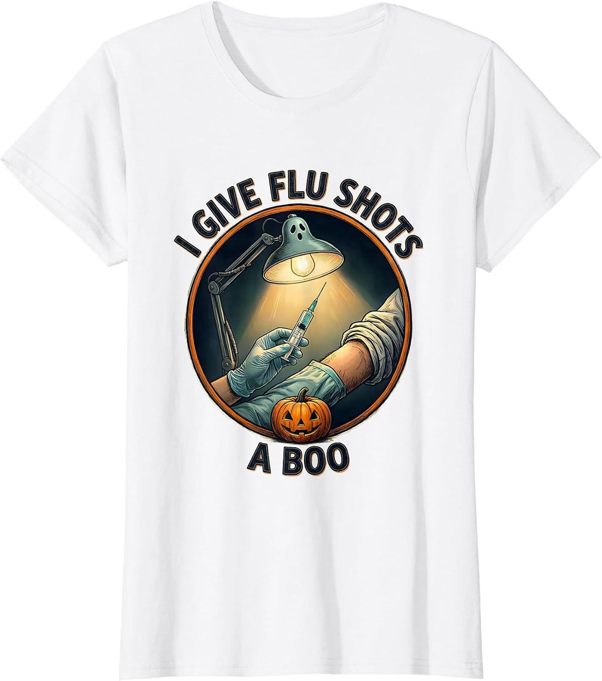 I Give Flu Shots A Boo Funny Halloween Nurse Ghost Flu Shot T-Shirt - White