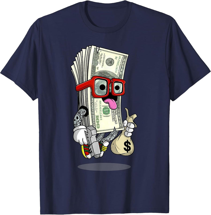 Money Hip Hop Graphic Urban Graffiti Art T-Shirt - Navy Blue